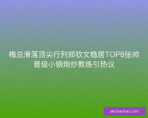 梅总滑落顶尖行列郑钦文稳居TOP8张帅晋级小钢炮炒教练引热议